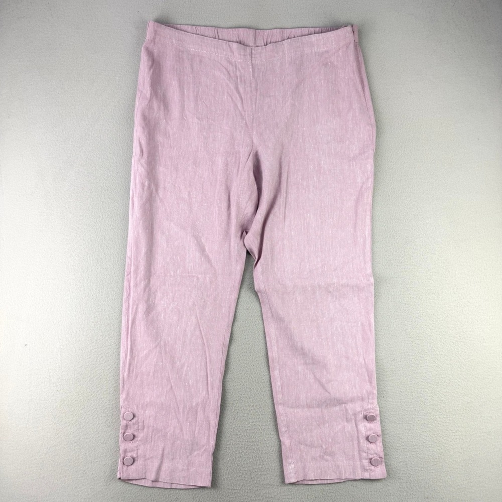 J. Jill Linen Stretch Crop Pants Women L Tall Pink Button Hem Trouser Beach
